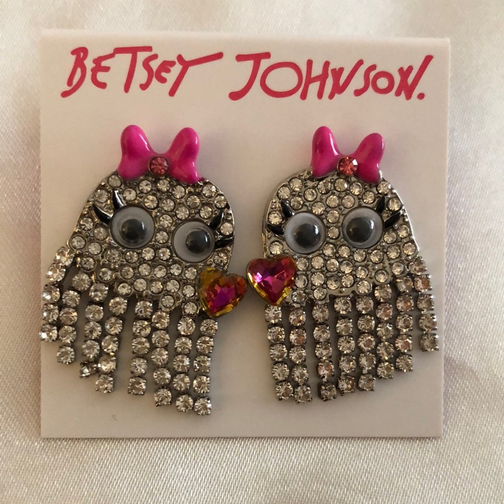 Betsey Johnson Silver Tone Rich Witch Ghost Girl Fringe Drop Earrings NWT